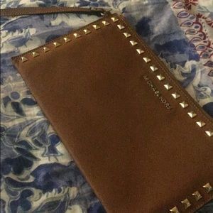 Camel and gold stud MK wristlet